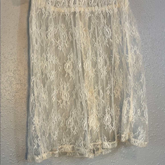 Vintage Elena Collection Ivory Lace Dress – Pearl Button Sheer Overlay Over Slip - Picture 10 of 16